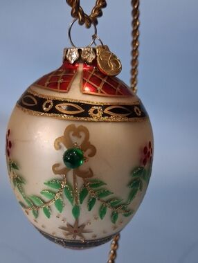 Vintage DEPT 56 Glass Handpainted Jeweled / Glitter Egg Shaped Holiday Ornament